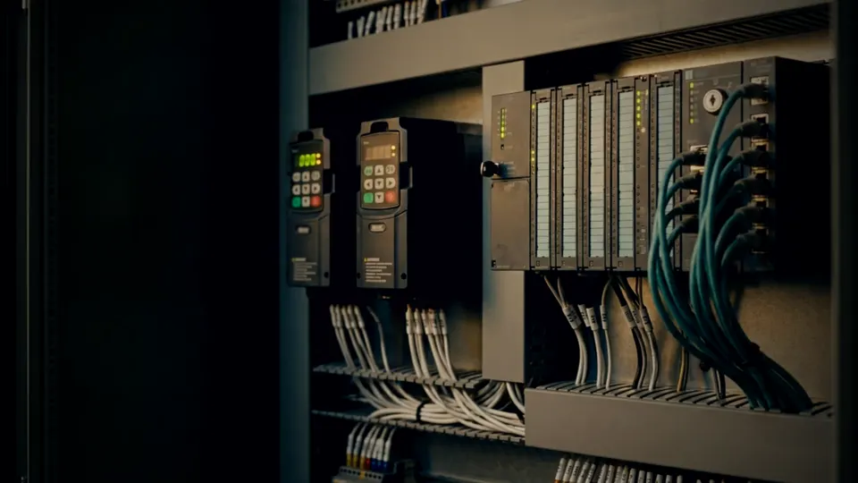 Chassis PLC and variable frequency drives in a control cabinet