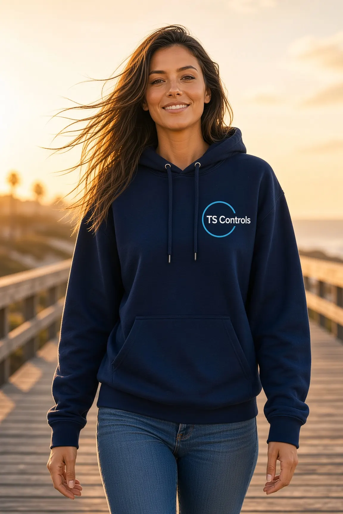 Woman in a TS Controls tee